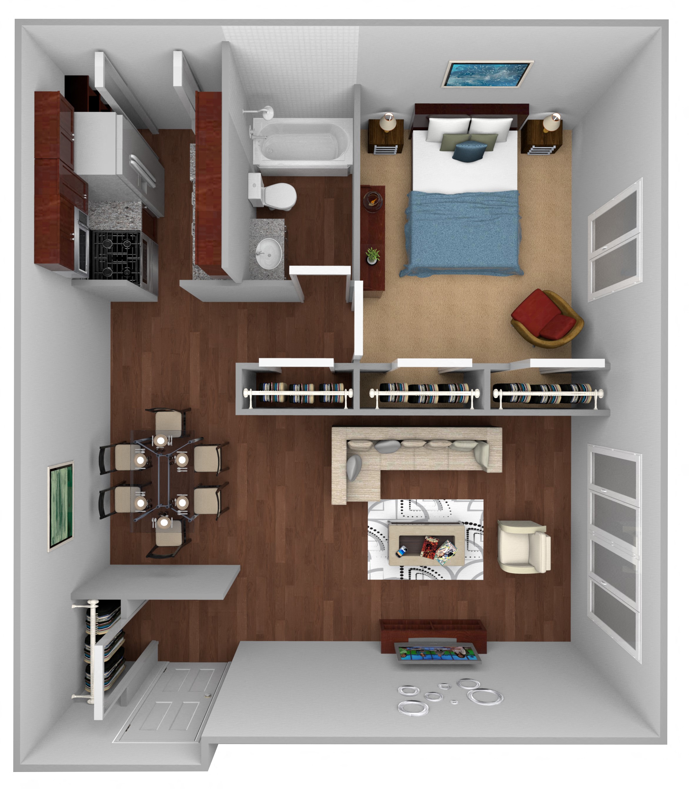 Floor plan for 1 bed, 1 bath, 755 sqft